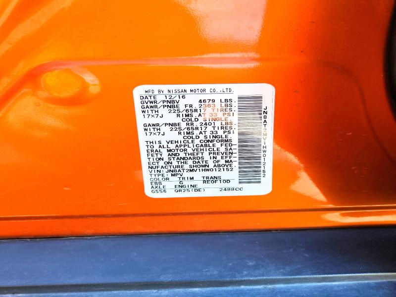 57230296 :رقم المزاد ، JN8AT2MV1HW012152 vin ، 2017 Nissan Rogue مزاد بيع