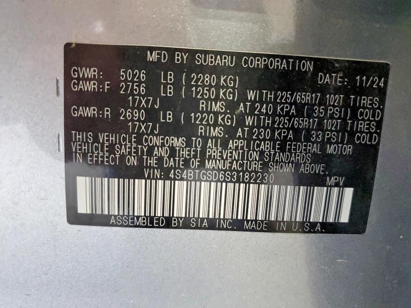 2025 Subaru Outback მანქანა იყიდება აუქციონზე, vin: 4S4BTGSD6S3182230, აუქციონის ნომერი: 57018186
