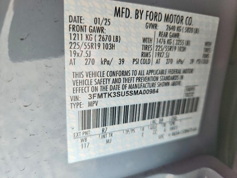 58151266 :رقم المزاد ، 3FMTK3SU5SMA00984 vin ، 2025 Ford Mustang Mach-e مزاد بيع