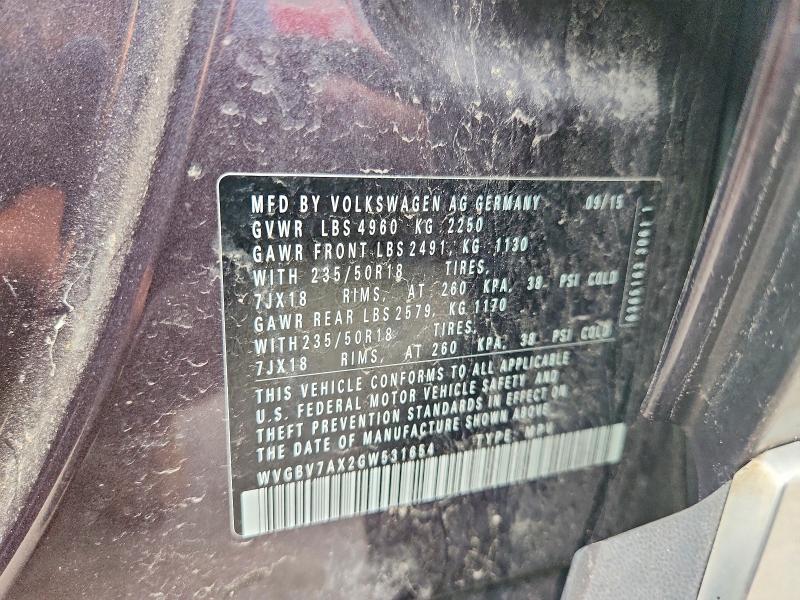 Aukcja sprzedaży 2016 Volkswagen Tiguan, vin: WVGBV7AX2GW531654, numer aukcji: 56828726
