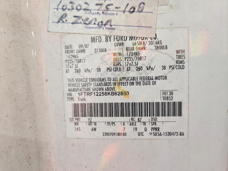 57381116 :رقم المزاد ، 1FTRF12258KB62880 vin ، 2008 Ford F150 مزاد بيع