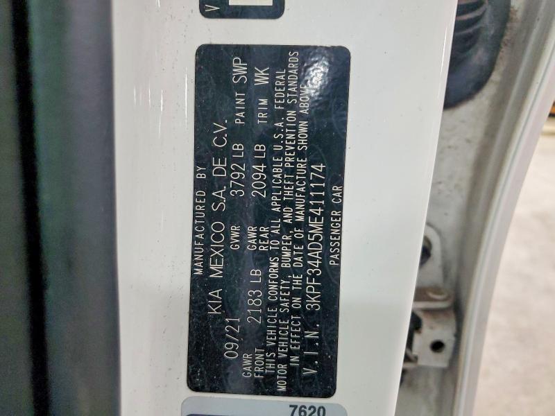 2021 Kia Forte მანქანა იყიდება აუქციონზე, vin: 3KPF34AD5ME411174, აუქციონის ნომერი: 56959906