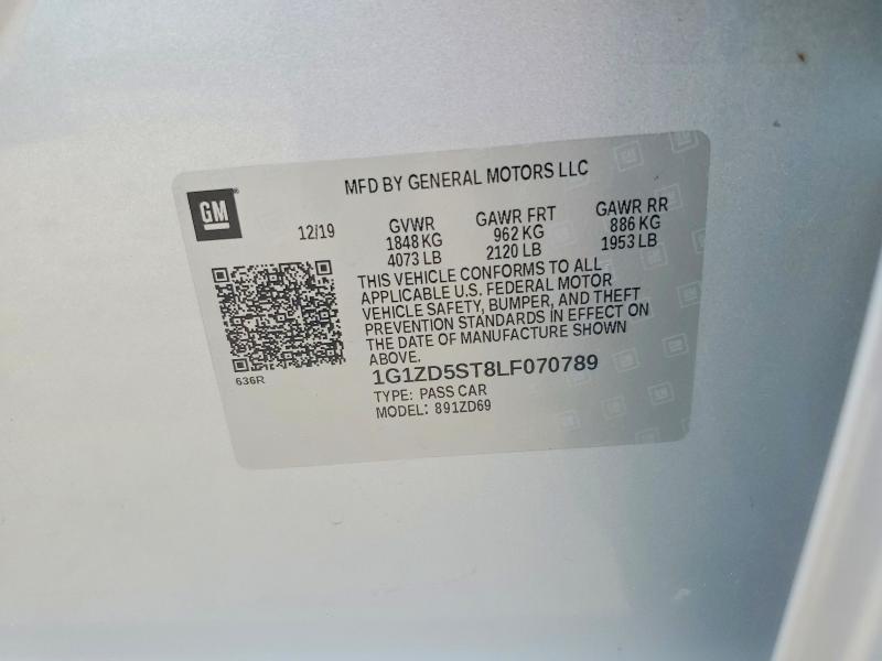 2020 Chevrolet Malibu მანქანა იყიდება აუქციონზე, vin: 1G1ZD5ST8LF070789, აუქციონის ნომერი: 56525496