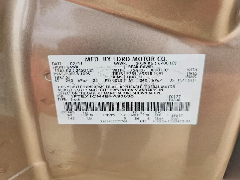 56079576 :رقم المزاد ، 1FTEX1CM4BFA93630 vin ، 2011 Ford F150 مزاد بيع
