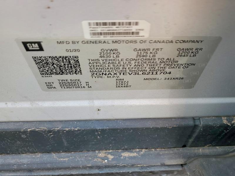 Продаж на аукціоні авто 2020 Chevrolet Equinox, vin: 2GNAXTEV3L6211704, номер лоту: 57203746