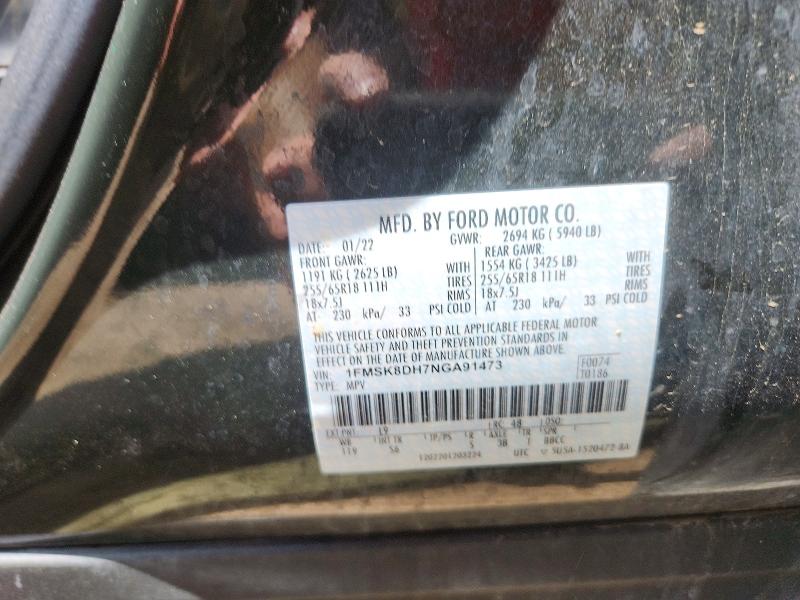 Aukcja sprzedaży 2022 Ford Explorer, vin: 1FMSK8DH7NGA91473, numer aukcji: 56958226