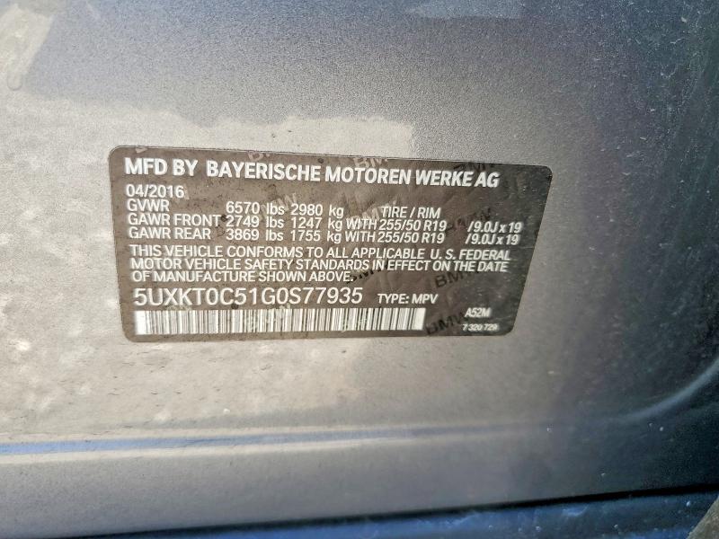 2016 Bmw X5 მანქანა იყიდება აუქციონზე, vin: 5UXKT0C51G0S77935, აუქციონის ნომერი: 56271136