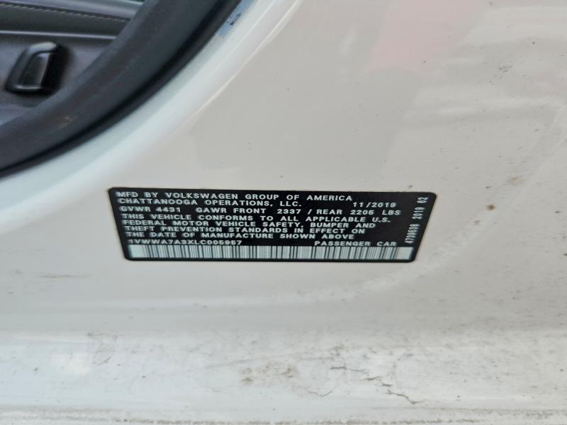 Продажа на аукционе авто 2020 Volkswagen Passat, vin: 1VWWA7A3XLC005957, номер лота: 58626406