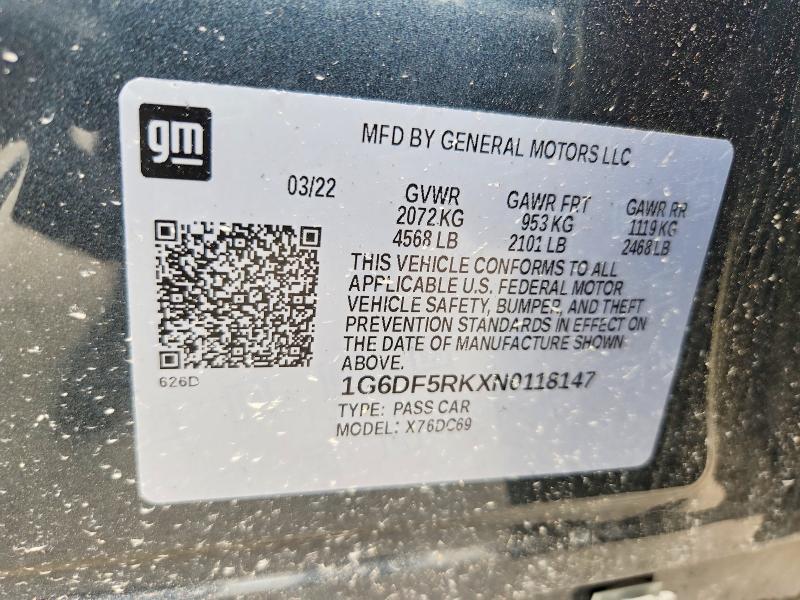 2022 Cadillac Ct4 მანქანა იყიდება აუქციონზე, vin: 1G6DF5RKXN0118147, აუქციონის ნომერი: 58495176