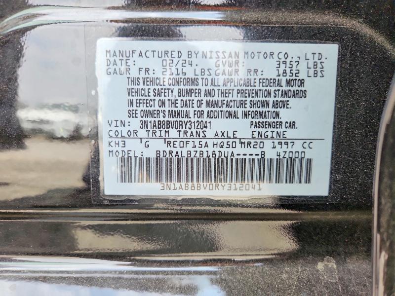 2024 Nissan Sentra მანქანა იყიდება აუქციონზე, vin: 3N1AB8BV0RY312041, აუქციონის ნომერი: 57863336