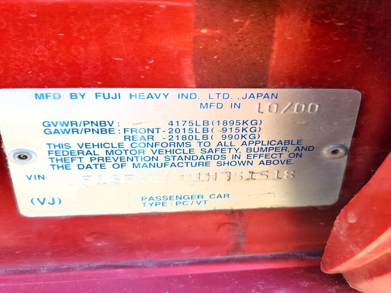 2001 Subaru Forester მანქანა იყიდება აუქციონზე, vin: JF1SF65601H751518, აუქციონის ნომერი: 56747326