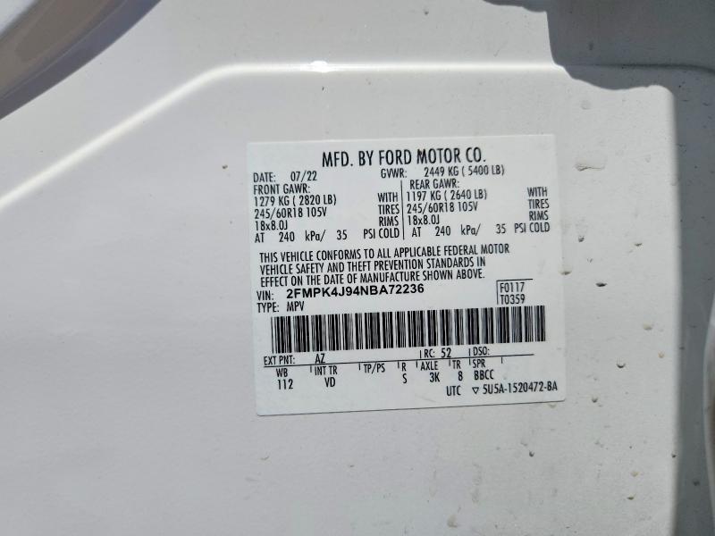 Продаж на аукціоні авто 2022 Ford Edge, vin: 2FMPK4J94NBA72236, номер лоту: 55544486