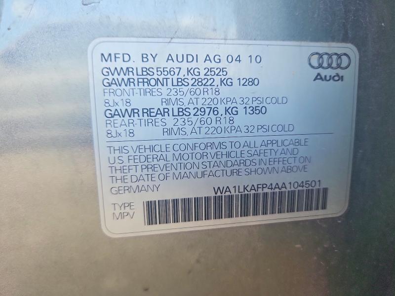 2010 Audi Q5 მანქანა იყიდება აუქციონზე, vin: WA1LKAFP4AA104501, აუქციონის ნომერი: 56100036