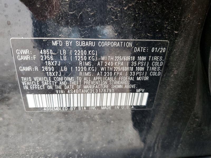 Aukcja sprzedaży 2020 Subaru Outback, vin: 4S4BTANC2L3178791, numer aukcji: 57899756