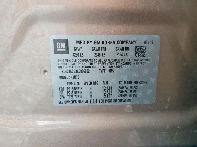 Продажа на аукционе авто 2019 Buick Encore, vin: KL4CJASB3KB886802, номер лота: 58511936