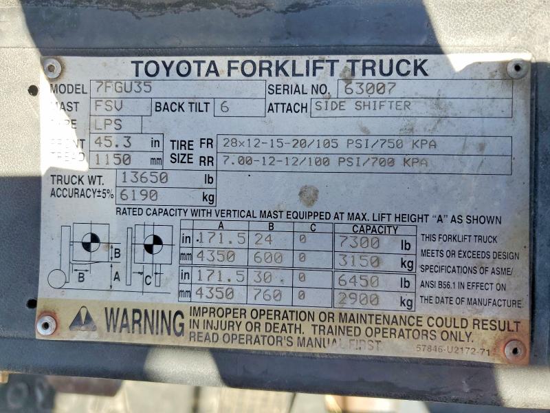 Aukcja sprzedaży 2006 Toyota Na-20 Forklift, vin: 63007, numer aukcji: 55064496