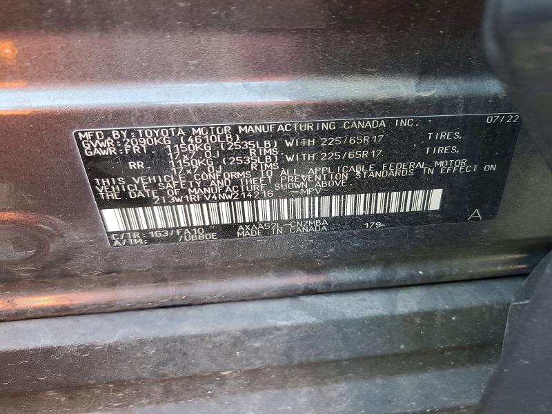 59081516 :رقم المزاد ، 2T3W1RFV4NW214216 vin ، 2022 Toyota Rav4 مزاد بيع