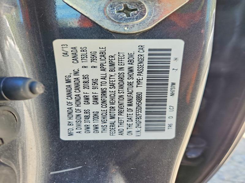 57326356 :رقم المزاد ، 2HGFB2F55DH548890 vin ، 2013 Honda Civic مزاد بيع