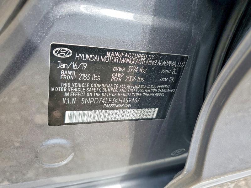 Продажа на аукционе авто 2019 Hyundai Elantra, vin: 5NPD74LF3KH459467, номер лота: 57898996