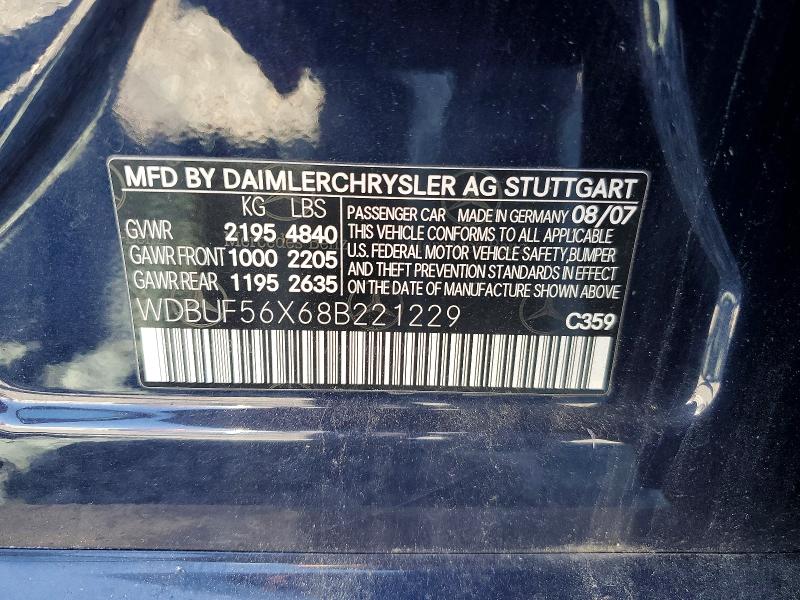 Aukcja sprzedaży 2008 Mercedes-benz E, vin: WDBUF56X68B221229, numer aukcji: 57591156