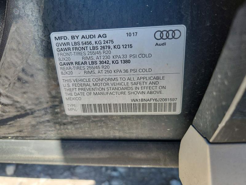 58035186 :رقم المزاد ، WA1BNAFY6J2081597 vin ، 2018 Audi Q5 مزاد بيع