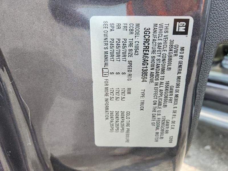 56211316 :رقم المزاد ، 3GCRCREA6AG138594 vin ، 2010 Chevrolet Silverado مزاد بيع