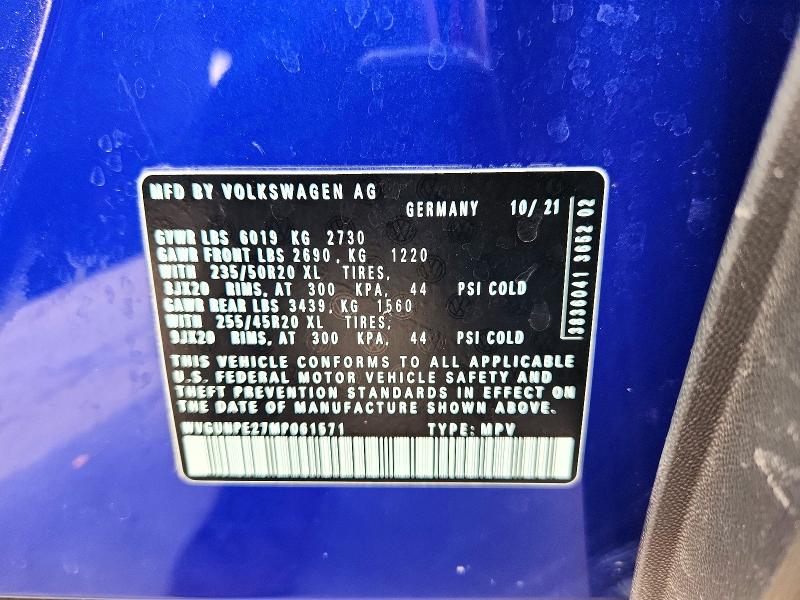 55566336 :رقم المزاد ، WVGUNPE27MP061571 vin ، 2021 Volkswagen Id.4 مزاد بيع