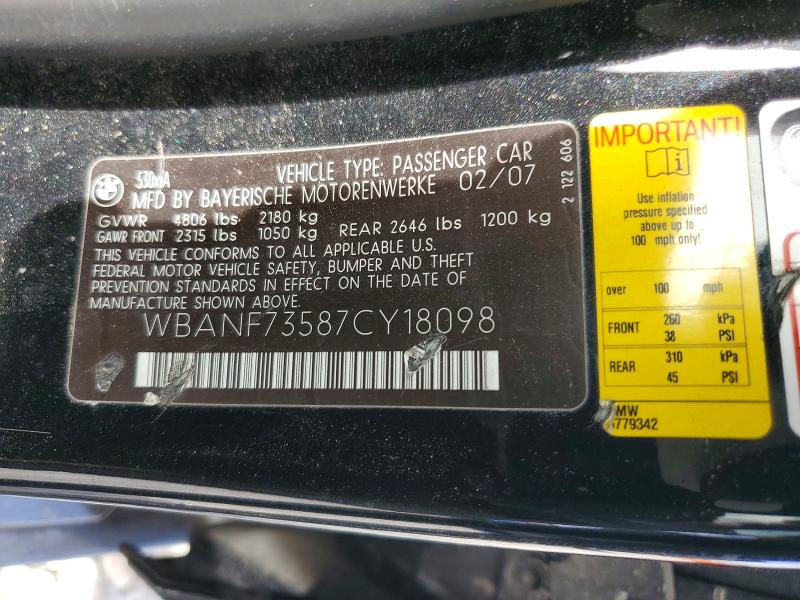 56682146 :رقم المزاد ، WBANF73587CY18098 vin ، 2007 Bmw 530 مزاد بيع