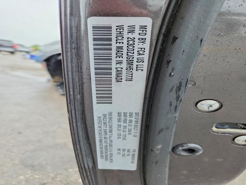 2021 Dodge Challenger მანქანა იყიდება აუქციონზე, vin: 2C3CDZJG8MH517778, აუქციონის ნომერი: 57058026