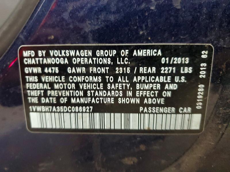 Aukcja sprzedaży 2013 Volkswagen Passat, vin: 1VWBH7A35DC086927, numer aukcji: 54917406