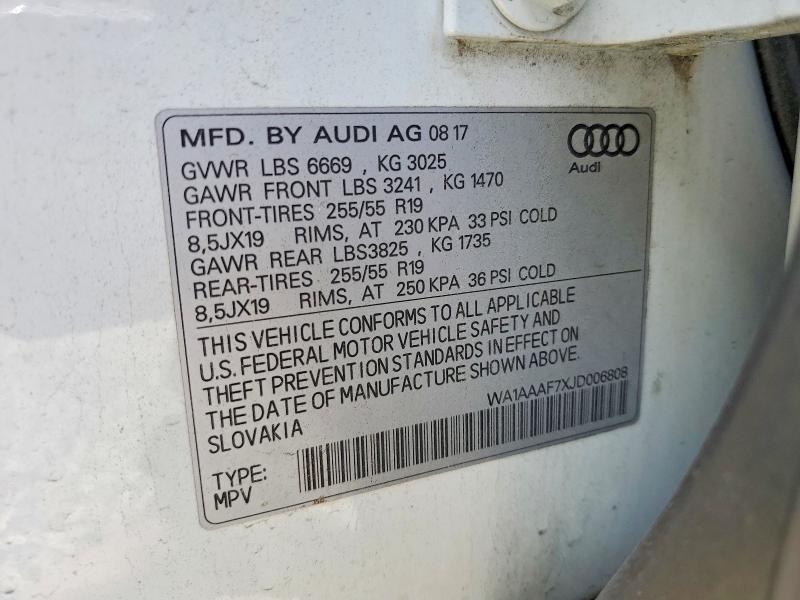 Продажа на аукционе авто 2018 Audi Q7, vin: WA1AAAF7XJD006808, номер лота: 58722806