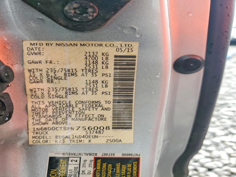 57889356 :رقم المزاد ، 1N6BD0CT8FN756008 vin ، 2015 Nissan Frontier مزاد بيع