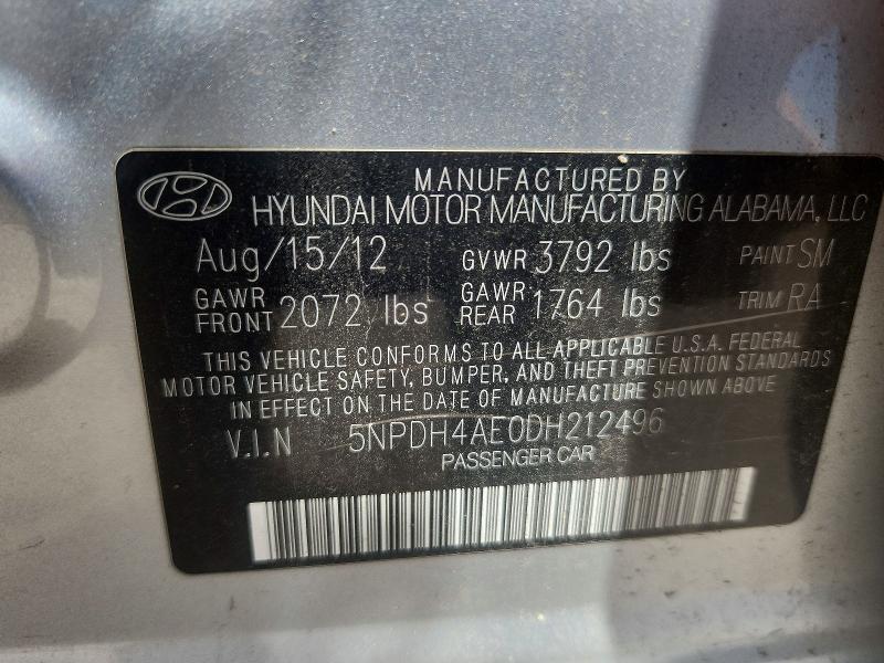 2013 Hyundai Elantra მანქანა იყიდება აუქციონზე, vin: 5NPDH4AE0DH212496, აუქციონის ნომერი: 56459306