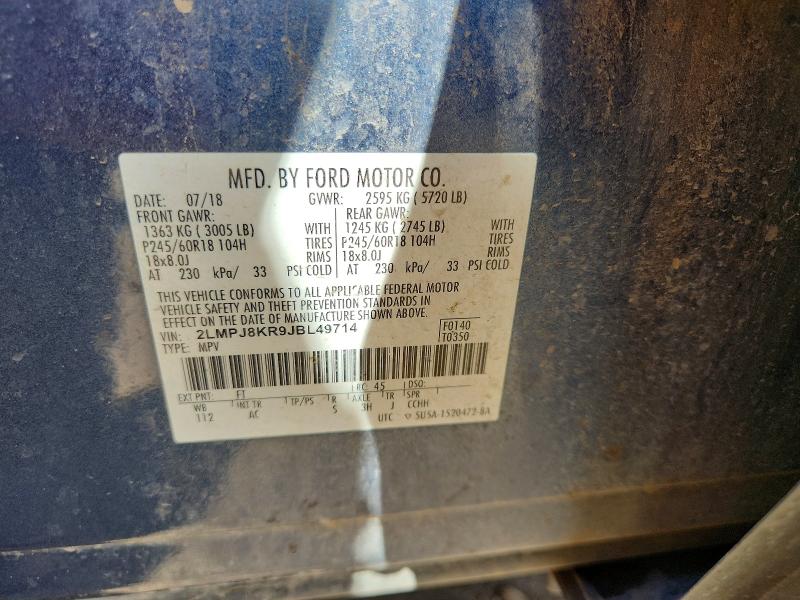 Продаж на аукціоні авто 2018 Lincoln Mkx, vin: 2LMPJ8KR9JBL49714, номер лоту: 56941136