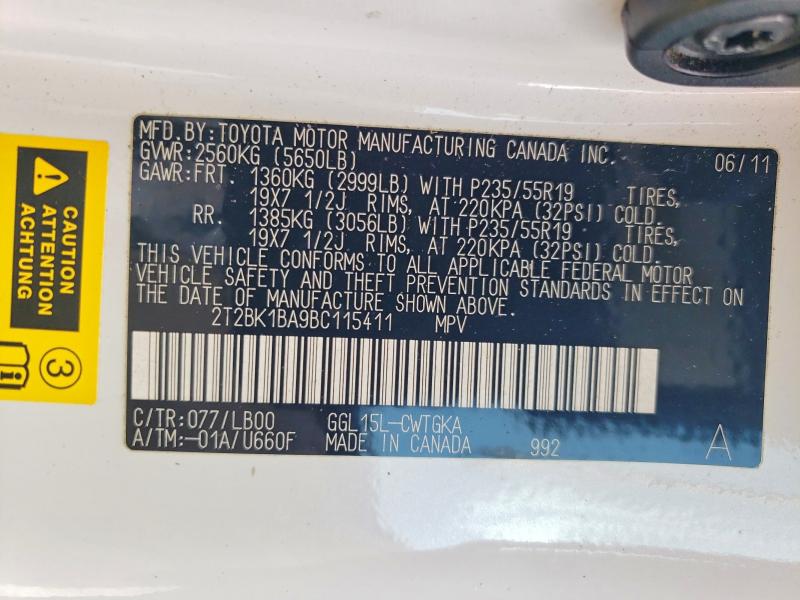 2011 Lexus Rx მანქანა იყიდება აუქციონზე, vin: 2T2BK1BA9BC115411, აუქციონის ნომერი: 58990166