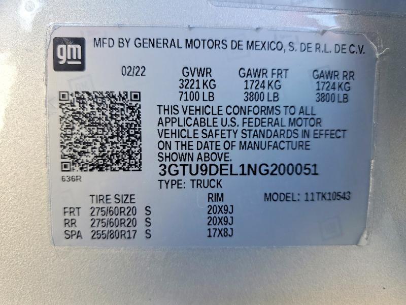 Продаж на аукціоні авто 2022 Gmc Sierra Limited, vin: 3GTU9DEL1NG200051, номер лоту: 56827236