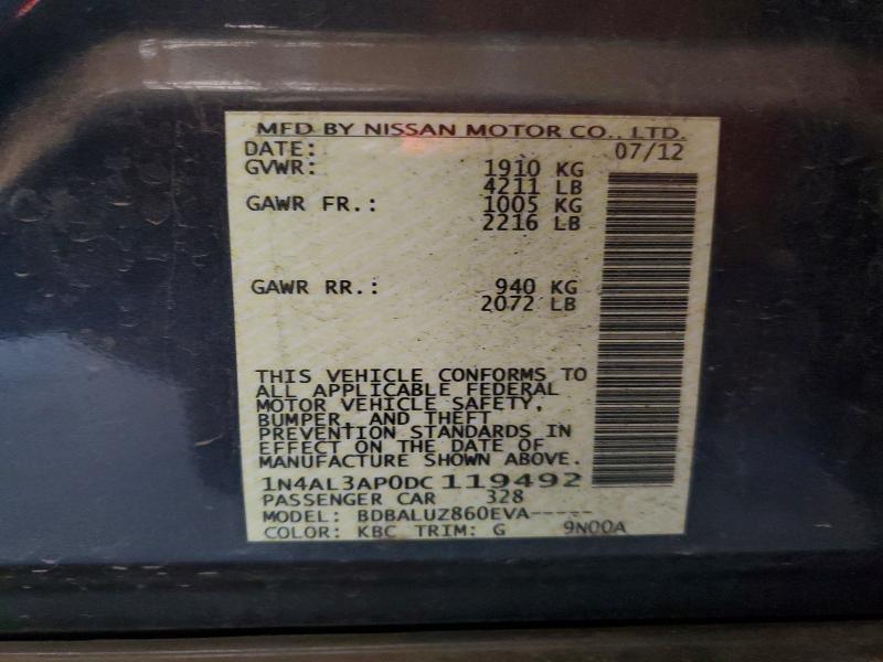 2013 Nissan Altima მანქანა იყიდება აუქციონზე, vin: 1N4AL3AP0DC119492, აუქციონის ნომერი: 56366426