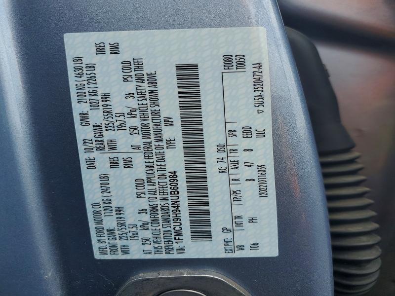 2022 Ford Escape მანქანა იყიდება აუქციონზე, vin: 1FMCU9H94NUB60984, აუქციონის ნომერი: 56704066