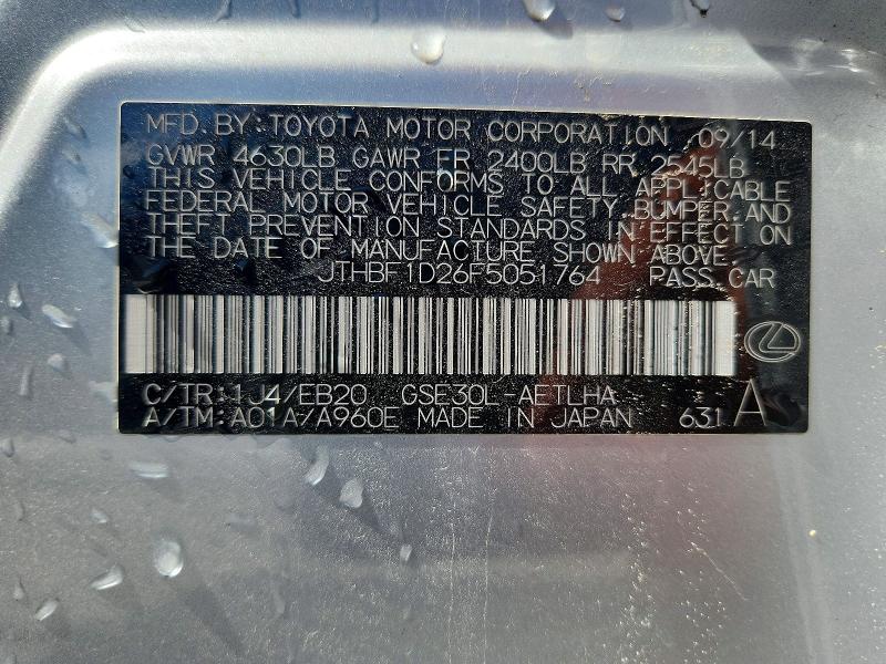 57247576 :رقم المزاد ، JTHBF1D26F5051764 vin ، 2015 Lexus Is مزاد بيع