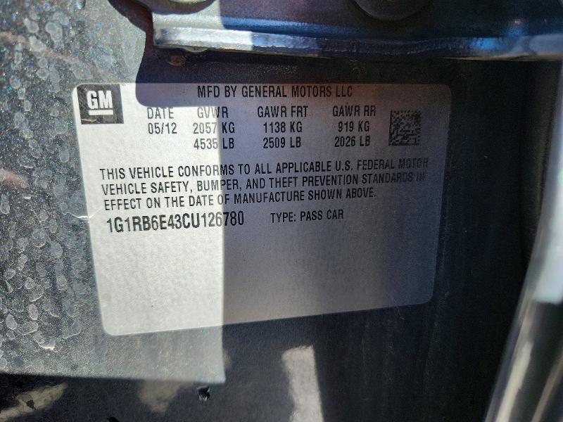 Aukcja sprzedaży 2012 Chevrolet Volt, vin: 1G1RB6E43CU126780, numer aukcji: 55964476