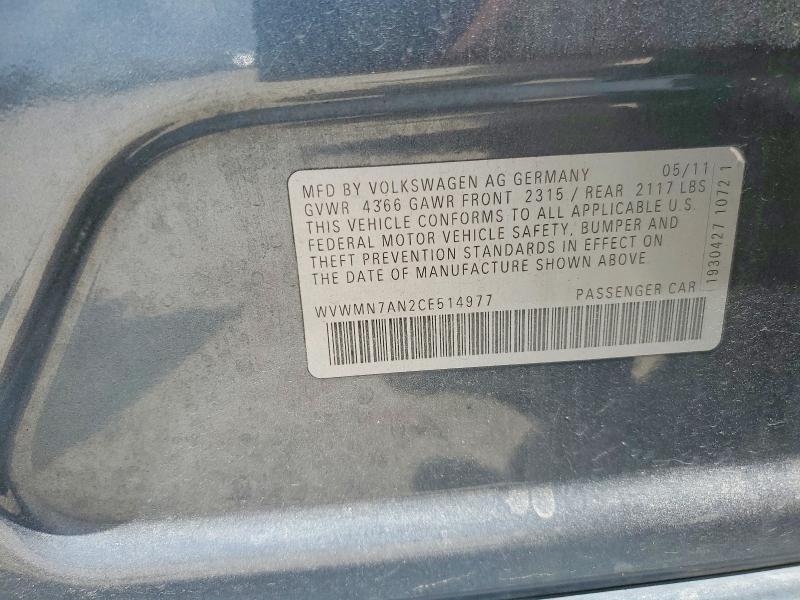 Aukcja sprzedaży 2012 Volkswagen Cc, vin: WVWMN7AN2CE514977, numer aukcji: 58844096