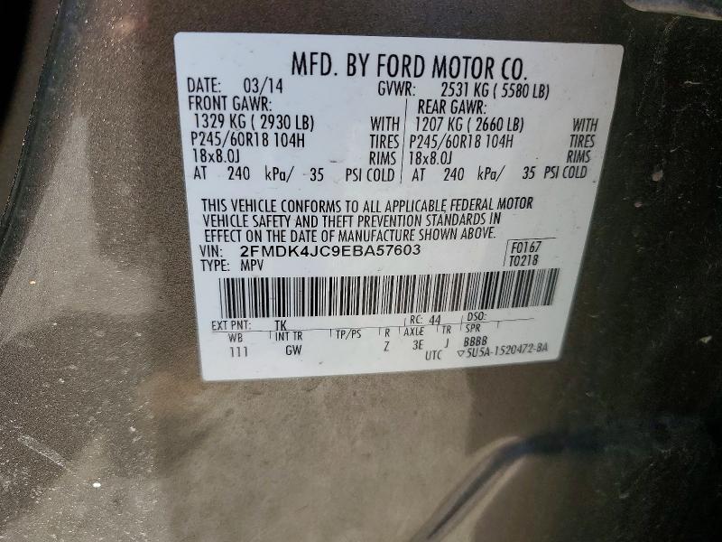 85634075 :رقم المزاد ، 2FMDK4JC9EBA57603 vin ، 2014 Ford Edge مزاد بيع