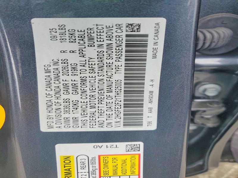 59015526 :رقم المزاد ، 2HGFE2F21TH525005 vin ، 2026 Honda Civic مزاد بيع