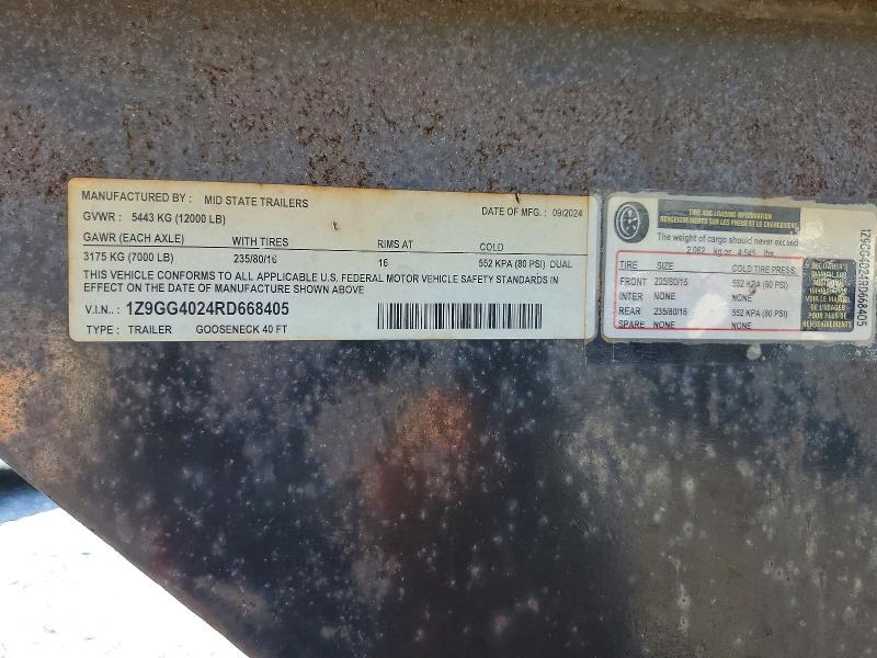 56062676 :رقم المزاد ، 1Z9GG4024RD668405 vin ، 2024 Midstate Gooseneck مزاد بيع