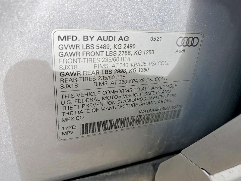 Aukcja sprzedaży 2021 Audi Q5, vin: WA1AAAFY8M2103210, numer aukcji: 56099646