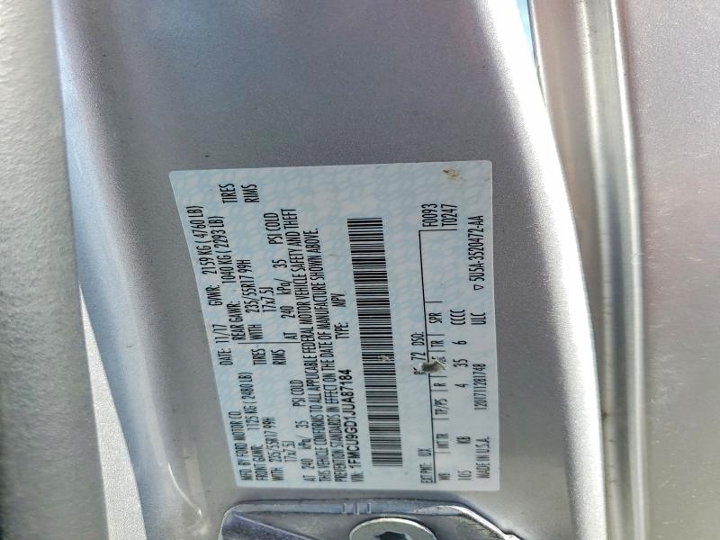 2018 Ford Escape მანქანა იყიდება აუქციონზე, vin: 1FMCU9GD1JUA87184, აუქციონის ნომერი: 57520396