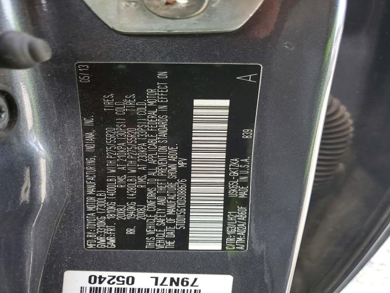 57084736 :رقم المزاد ، 5TDDY5G1XDS088676 vin ، 2013 Toyota Sequoia مزاد بيع