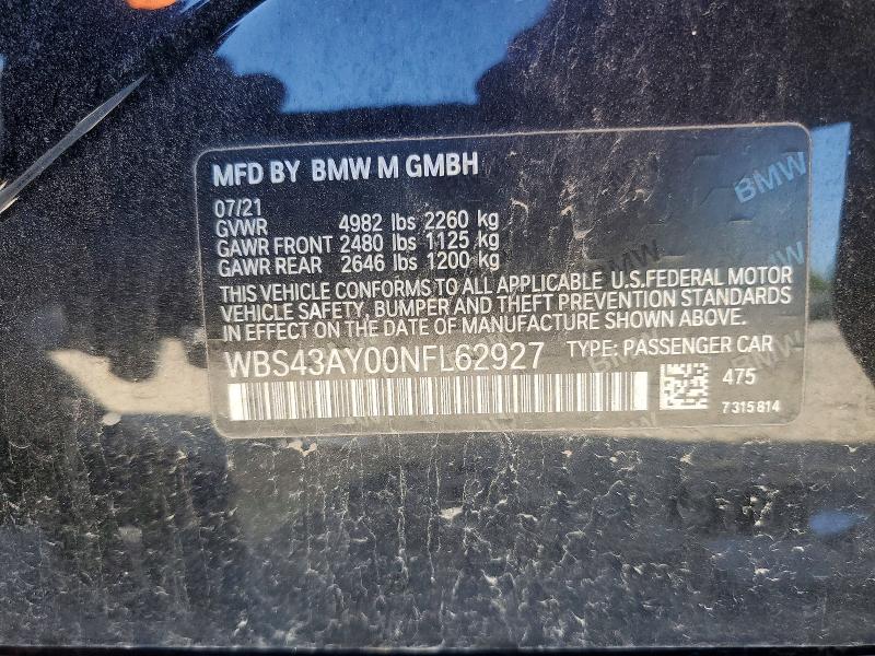 Aukcja sprzedaży 2022 Bmw M3, vin: WBS43AY00NFL62927, numer aukcji: 54938976