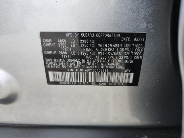 2025 Subaru Outback მანქანა იყიდება აუქციონზე, vin: 4S4BTADC1S3103838, აუქციონის ნომერი: 56119076