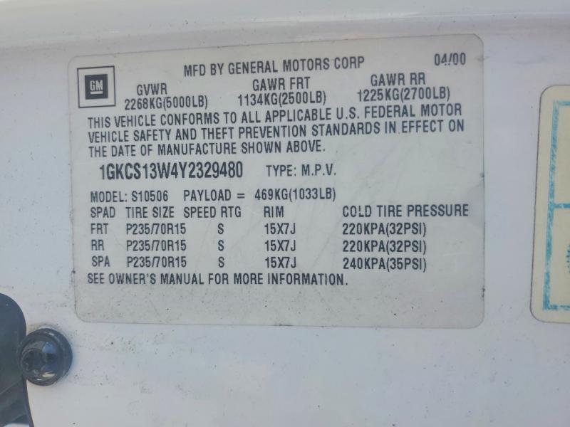 Продаж на аукціоні авто 2000 Gmc Jimmy, vin: 1GKCS13W4Y2329480, номер лоту: 57972516